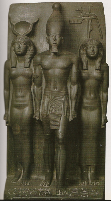 Triad of Menkaure with Hathor and Cinopolis Nome god.
