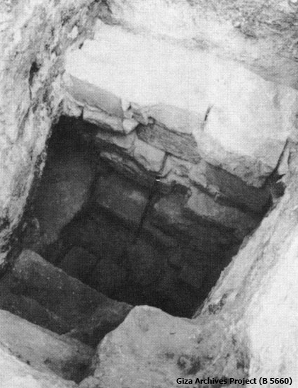 Blocking partly removed to show entrance to stairway into the shaft (Giza Archives Project B 5660)