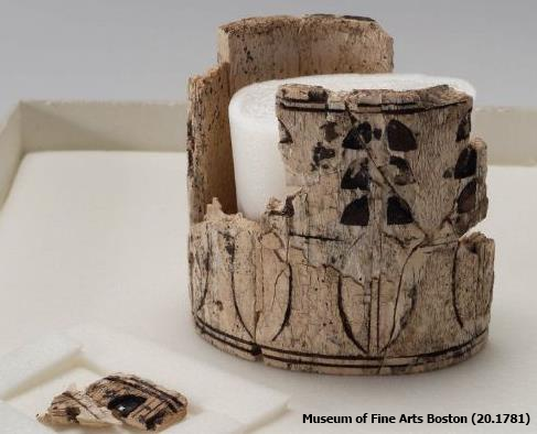 Cylindrical box from gaming set, Reisner hypothesized that this container was used to shake and cast throw-sticks while playing (Yvonne Buskens, contrib.)